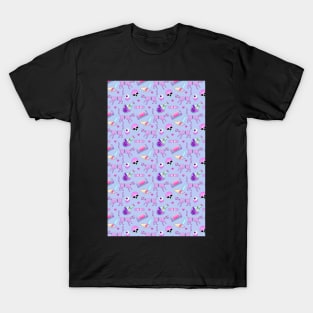 Pastel Goth Occult Pagan Pattern cat blue T-Shirt